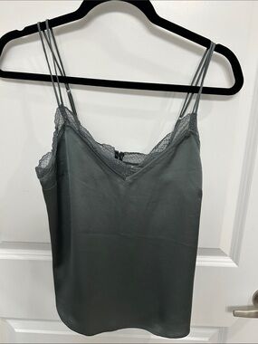 Lace Trim Silky Cami Tank - olive green